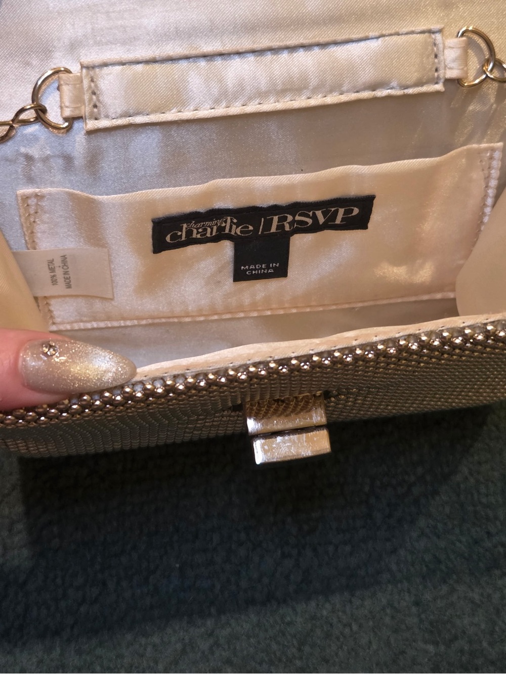 Charming Charlie RSVP Gold Mesh Crossbody Evening Bag Clutch - Picture 2 of 9